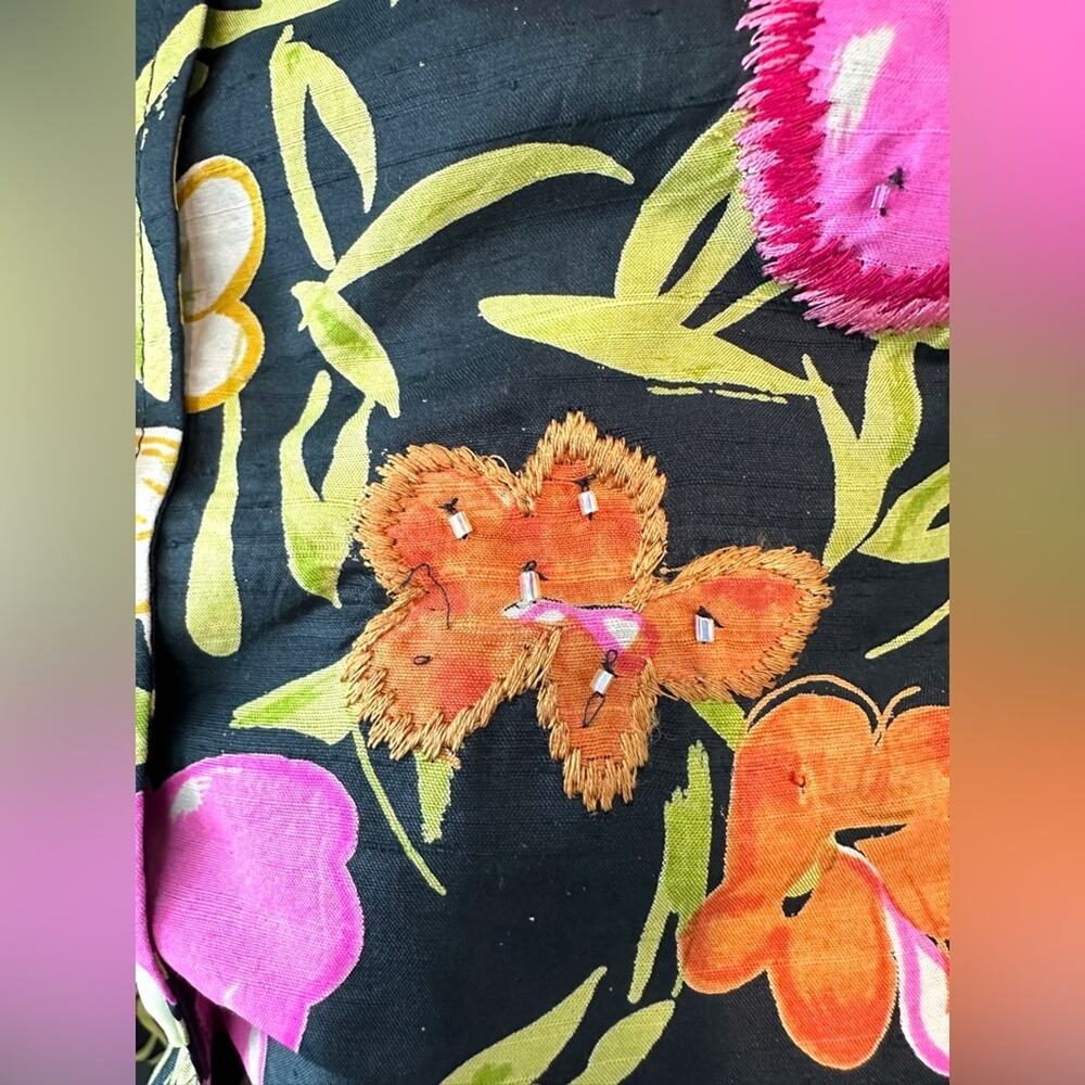 LAURA ASHLEY | Woman Silk Floral Embroidered Blouse Black Pink Boho | Size 2X - Picture 8 of 8